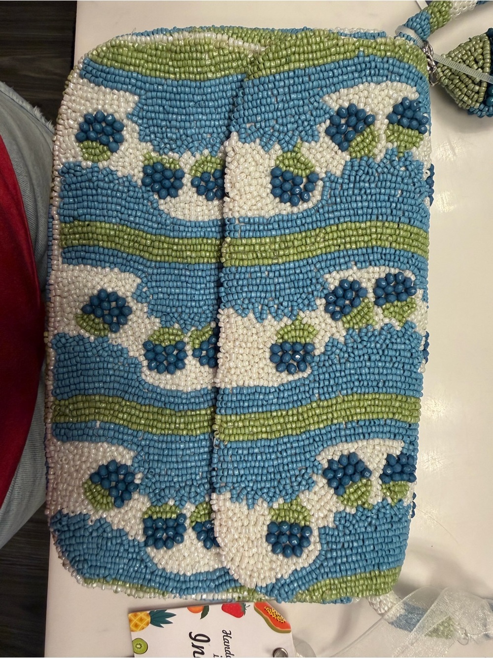 Beaded Floral Blue & Green Shoulder Bag - Picture 9 of 10
